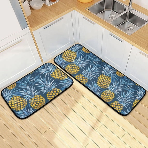 Dailycode 2 Pcs Kitchen Rug Set Non Slip Absorbent Soft Floor Mats for Kitchen Bathroom Tropical Pineapple 19.7"x27.6"+19.7"x47.2"