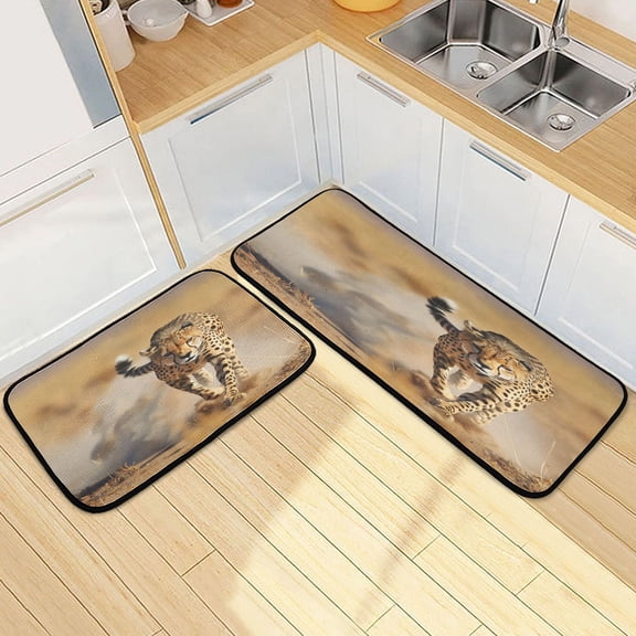 Dailycode 2 Pcs Kitchen Rug Set Non Slip Absorbent Soft Floor Mats for Kitchen Bathroom Wild Cheetah Leopard 19.7"x27.6"+19.7"x47.2"