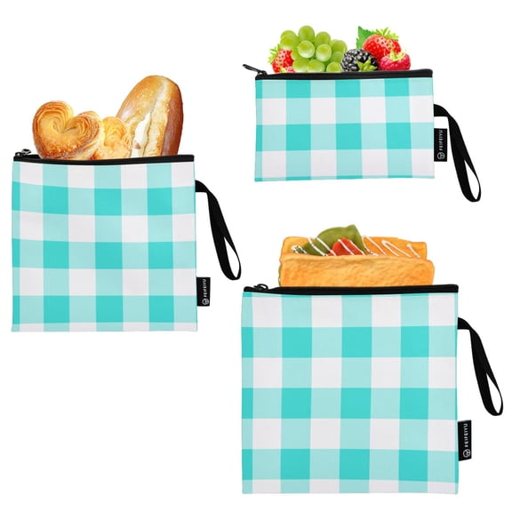 Dailycode 3 Pack Reusable Ziploc Bags Leakproof Sandwich Snack Freezer Bags, Mint White Gingham