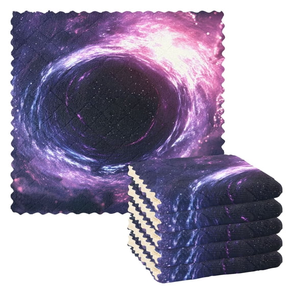 Dailycode 6 Packs Kitchen Dish Towels Soft Absorbent Dish Cloths Black Hole and Purple Nebula 11"x11"