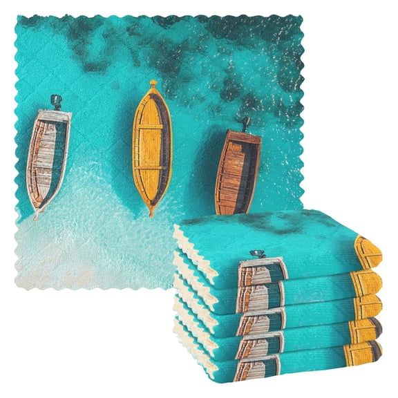 Dailycode 6 Packs Kitchen Dish Towels Soft Absorbent Dish Cloths Boats in Turquoise Sea 11"x11"