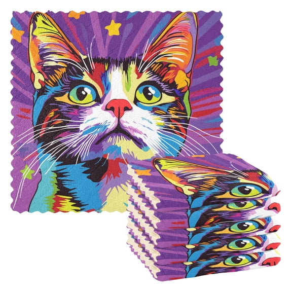 Dailycode 6 Packs Kitchen Dish Towels Soft Absorbent Dish Cloths Cute Cat and Star 11"x11"