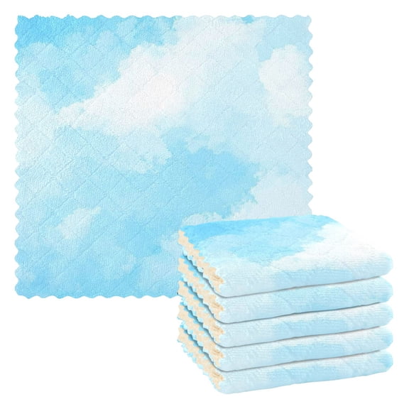 Dailycode 6 Packs Kitchen Dish Towels Soft Absorbent Dish Cloths Light Blue Watercolor Cloud 11"x11"
