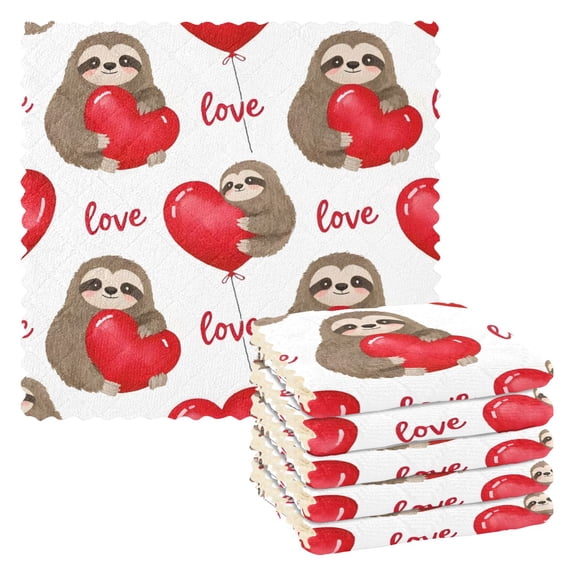 Dailycode 6 Packs Kitchen Dish Towels Soft Absorbent Dish Cloths Sloth with Love Balloon 11"x11"