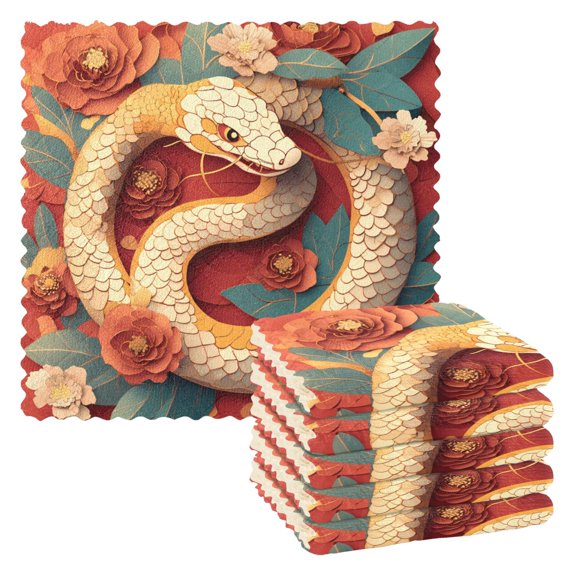 Dailycode 6 Packs Kitchen Dish Towels Soft Absorbent Dish Cloths Snake with Flower and Leaf 11"x11"