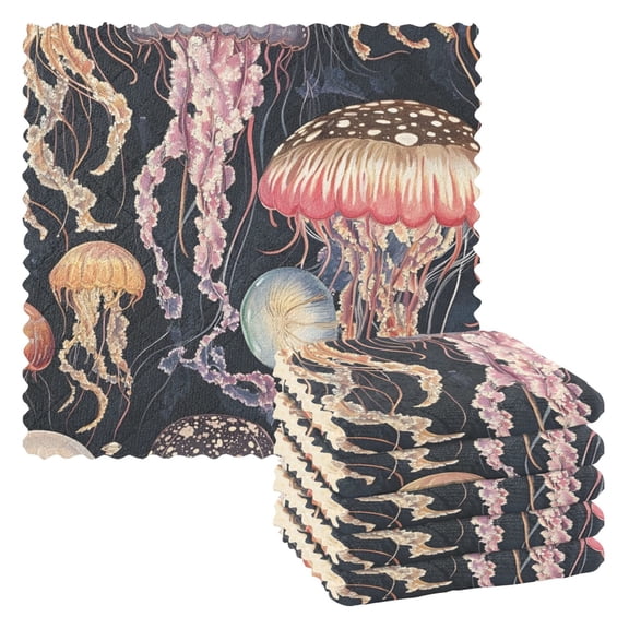 Dailycode 6 Packs Kitchen Dish Towels Soft Absorbent Dish Cloths Various Jellyfish 11"x11"