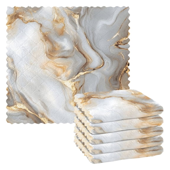 Dailycode 6 Packs Kitchen Dish Towels Soft Absorbent Dish Cloths White Gold Marble 11"x11"