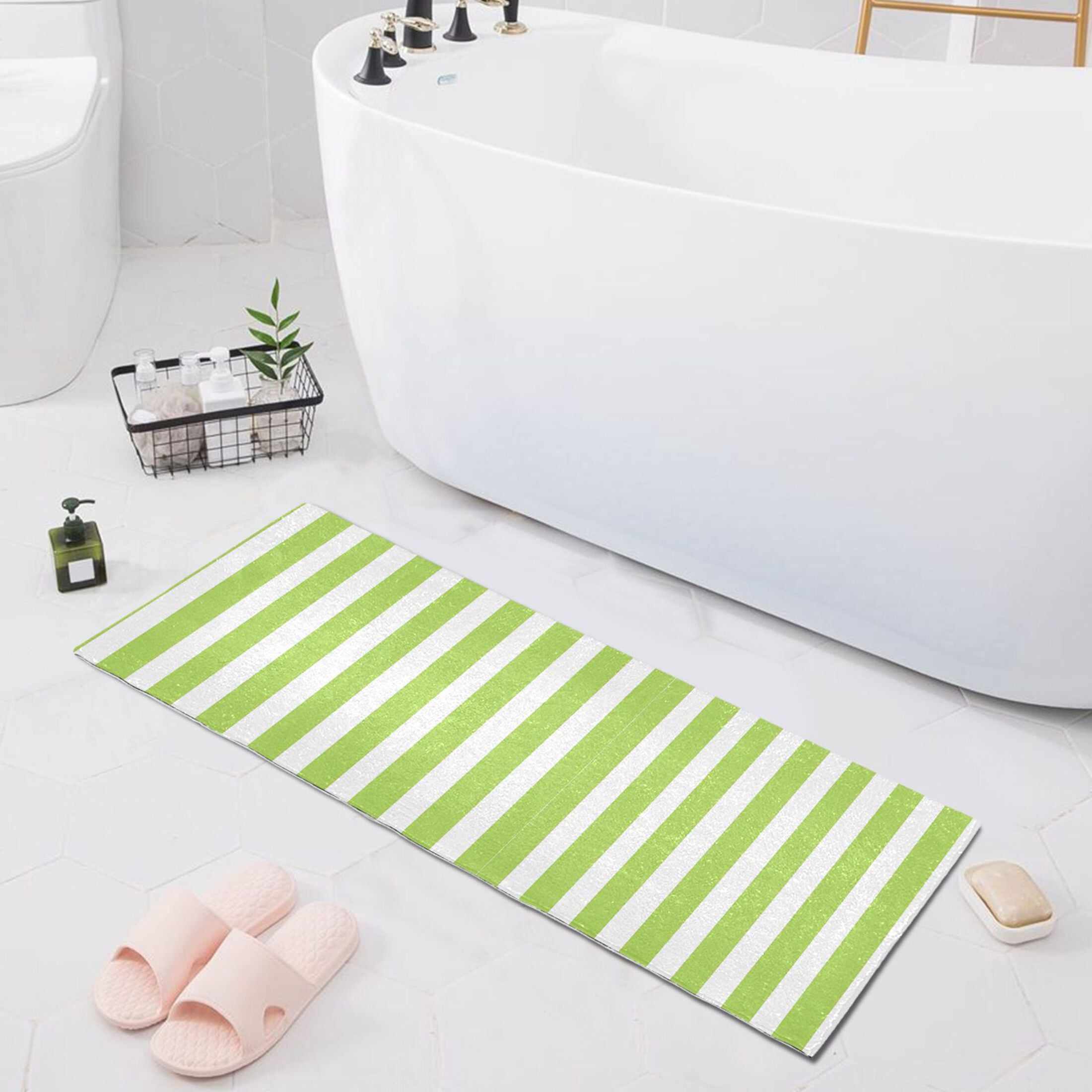 Dailycode Apple Green and White Stripes Bathroom Rugs Non Slip Absorbent Soft Plush Quick Dry Bath Mat, 39"x20"
