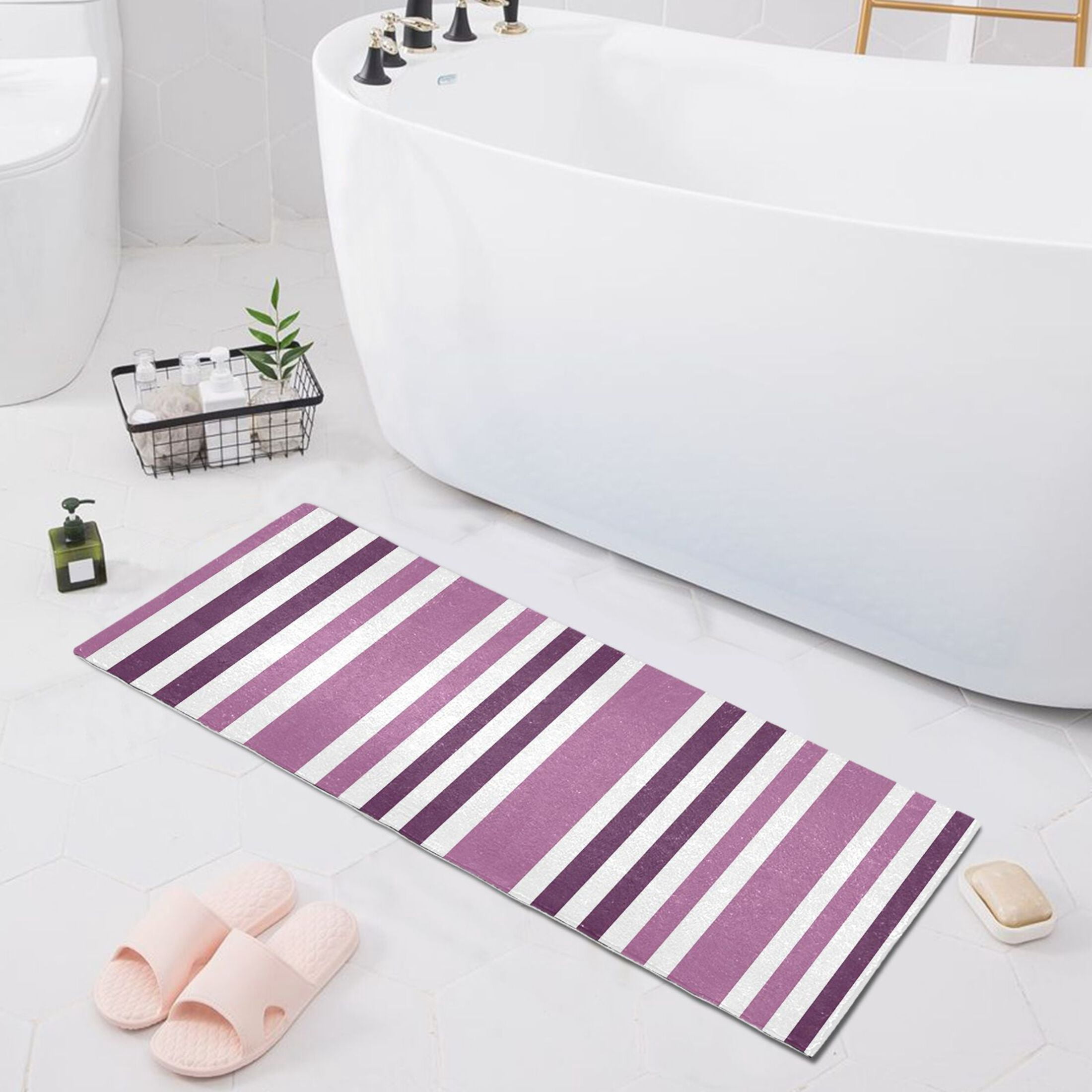 Dailycode Aubergine and White Stripes Bathroom Rugs Non Slip Absorbent Soft Plush Quick Dry Bath Mat, 39"x20"