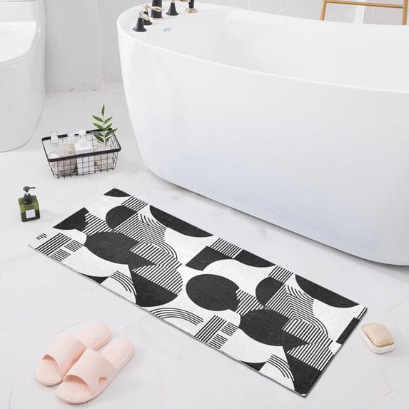 Dailycode Black White Line Circles Bathroom Rugs Non Slip Absorbent Soft Plush Quick Dry Bath Mat, 39"x20"