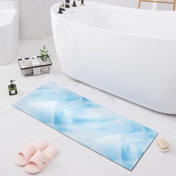 Dailycode Blue White Abstract Geometric Lines Bathroom Rugs Non Slip Absorbent Soft Plush Quick Dry Bath Mat, 39"x20"