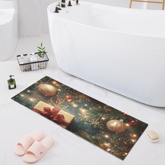 Dailycode Christmas Tree Branches Gifts Bathroom Rugs Non Slip Absorbent Soft Plush Quick Dry Bath Mat, 39"x20"
