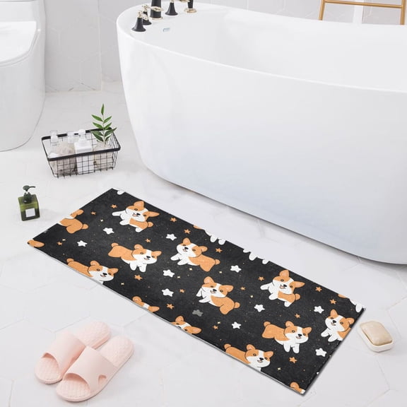 Dailycode Corgis Dog and Star Bathroom Rugs Non Slip Absorbent Soft Plush Quick Dry Bath Mat, 39"x20"