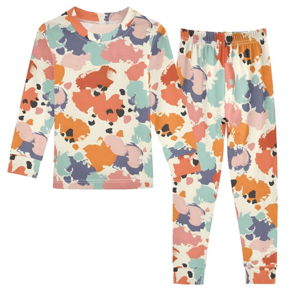 Dailycode Cotton Pajama Set Snug Fit Long Sleeve Top and Pants for 18M-8Y Abstract Splashes Paint