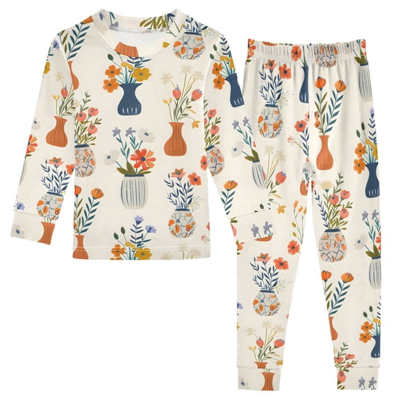 Dailycode Cotton Pajama Set Snug Fit Long Sleeve Top and Pants for 18M-8Y Beautiful Flower Bouquets