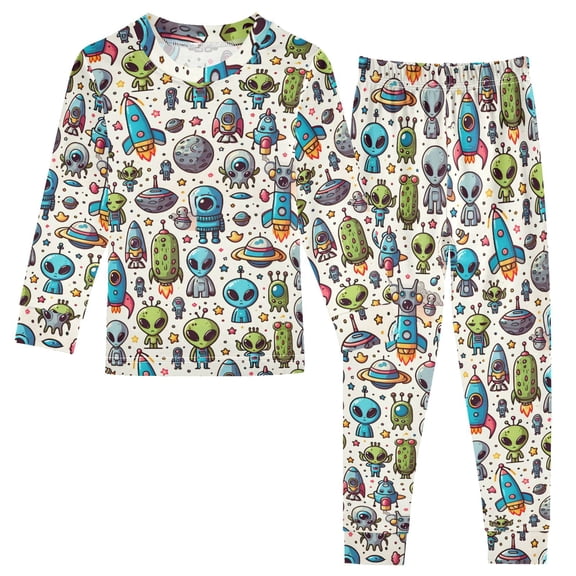 Dailycode Cotton Pajama Set Snug Fit Long Sleeve Top and Pants for 18M-8Y Cartoon Alient and Rocket