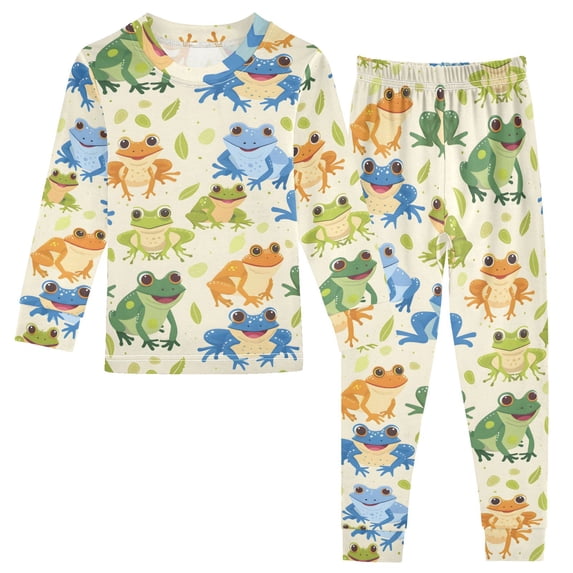 Dailycode Cotton Pajama Set Snug Fit Long Sleeve Top and Pants for 18M-8Y Cartoon Animals Frogs