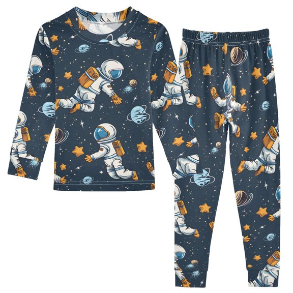Dailycode Cotton Pajama Set Snug Fit Long Sleeve Top and Pants for 18M-8Y Cartoon Astronauts Star Planet