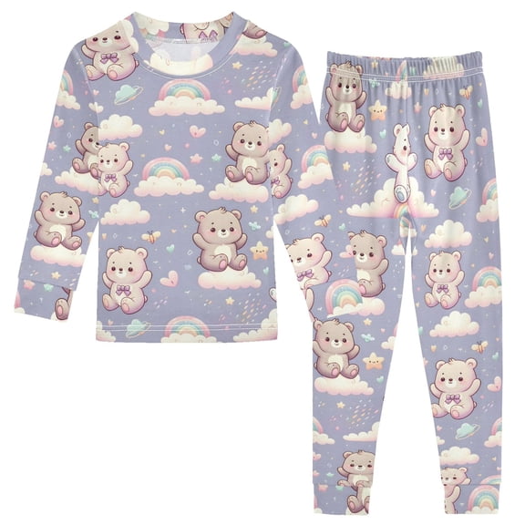 Dailycode Cotton Pajama Set Snug Fit Long Sleeve Top and Pants for 18M-8Y Cartoon Bear Cloud Rainbow Star