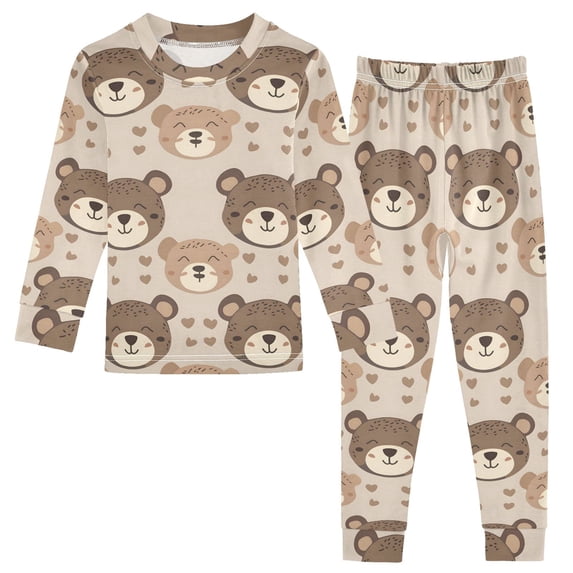 Dailycode Cotton Pajama Set Snug Fit Long Sleeve Top and Pants for 18M-8Y Cartoon Bear Face and Heart