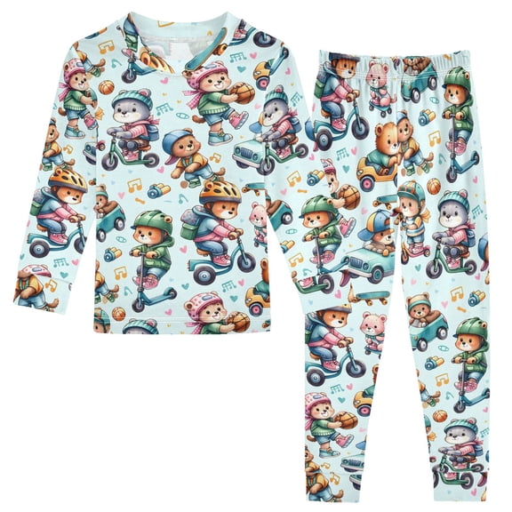 Dailycode Cotton Pajama Set Snug Fit Long Sleeve Top and Pants for 18M-8Y Cartoon Bear with Car