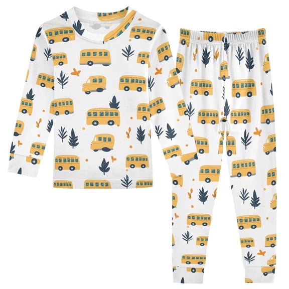 Dailycode Cotton Pajama Set Snug Fit Long Sleeve Top and Pants for 18M-8Y Cartoon Bus Tree