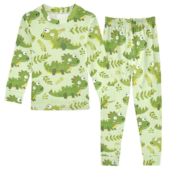 Dailycode Cotton Pajama Set Snug Fit Long Sleeve Top and Pants for 18M-8Y Cartoon Crocodile and Leaf