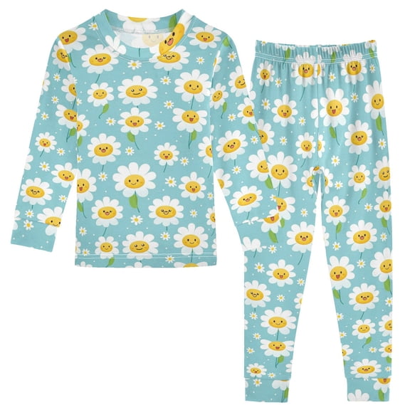 Dailycode Cotton Pajama Set Snug Fit Long Sleeve Top and Pants for 18M-8Y Cartoon Daisies Flower