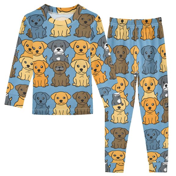 Dailycode Cotton Pajama Set Snug Fit Long Sleeve Top and Pants for 18M-8Y Cartoon Line Puppy