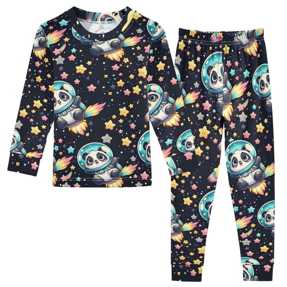 Dailycode Cotton Pajama Set Snug Fit Long Sleeve Top and Pants for 18M-8Y Cartoon Space Panda and Star