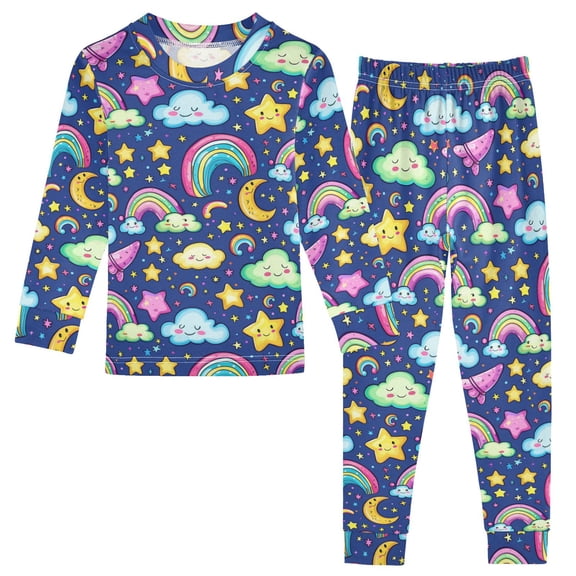 Dailycode Cotton Pajama Set Snug Fit Long Sleeve Top and Pants for 18M-8Y Cloud Rainbow Star Moon