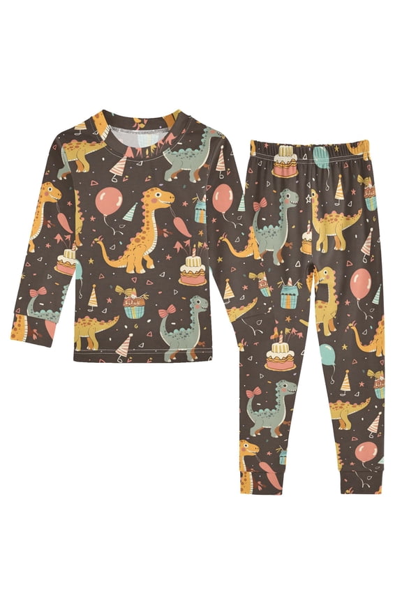 Cotton Pajama Set Snug Fit Long Sleeve Top and Pants for 18M-8Y Colorful Dinosaur and Balloon