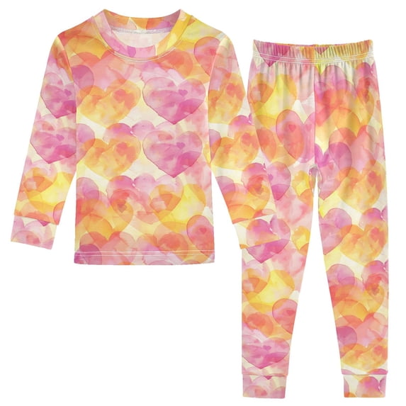 Dailycode Cotton Pajama Set Snug Fit Long Sleeve Top and Pants for 18M-8Y Colorful Heart Outline