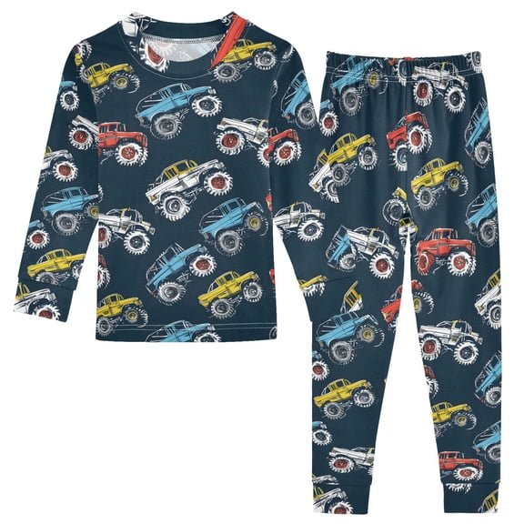 Dailycode Cotton Pajama Set Snug Fit Long Sleeve Top and Pants for 18M-8Y Colorful Monster Trucks