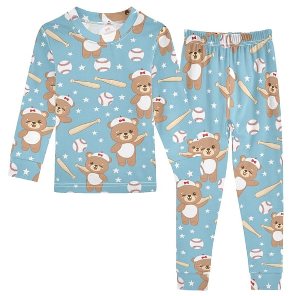 Dailycode Cotton Pajama Set Snug Fit Long Sleeve Top and Pants for 18M-8Y Cute Bears Play Baseball