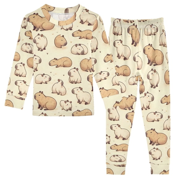 Dailycode Cotton Pajama Set Snug Fit Long Sleeve Top and Pants for 18M-8Y Cute Capybaras