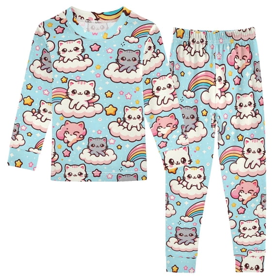 Dailycode Cotton Pajama Set Snug Fit Long Sleeve Top and Pants for 18M-8Y Cute Cats with Cloud