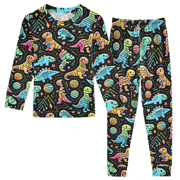Dailycode Cotton Pajama Set Snug Fit Long Sleeve Top and Pants for 18M-8Y Cute Colorful Line Dinosaurs