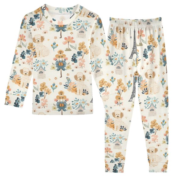 Dailycode Cotton Pajama Set Snug Fit Long Sleeve Top and Pants for 18M-8Y Cute Dogs Flower Tower