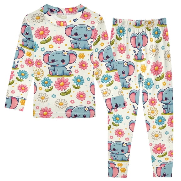 Dailycode Cotton Pajama Set Snug Fit Long Sleeve Top and Pants for 18M-8Y Cute Elephant and Daisy