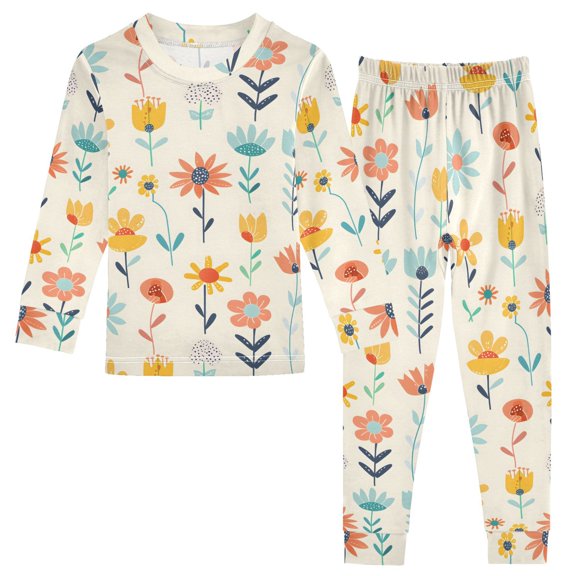 Dailycode Cotton Pajama Set Snug Fit Long Sleeve Top and Pants for 18M-8Y Cute Flowers