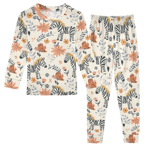 Dailycode Cotton Pajama Set Snug Fit Long Sleeve Top and Pants for 18M-8Y Cute Hand Drawn Zebras