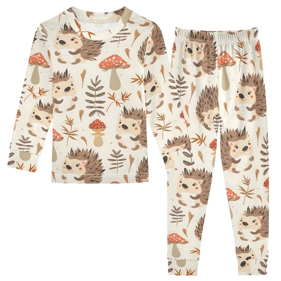 Dailycode Cotton Pajama Set Snug Fit Long Sleeve Top and Pants for 18M-8Y Cute Hedgehogs and Forest Mushrooms