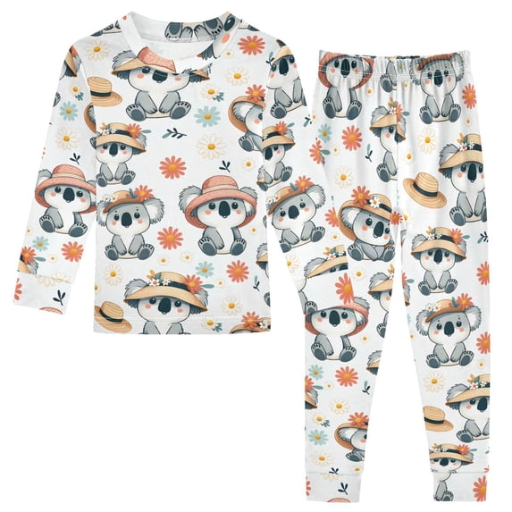 Dailycode Cotton Pajama Set Snug Fit Long Sleeve Top and Pants for 18M-8Y Cute Koala Wearing Hat