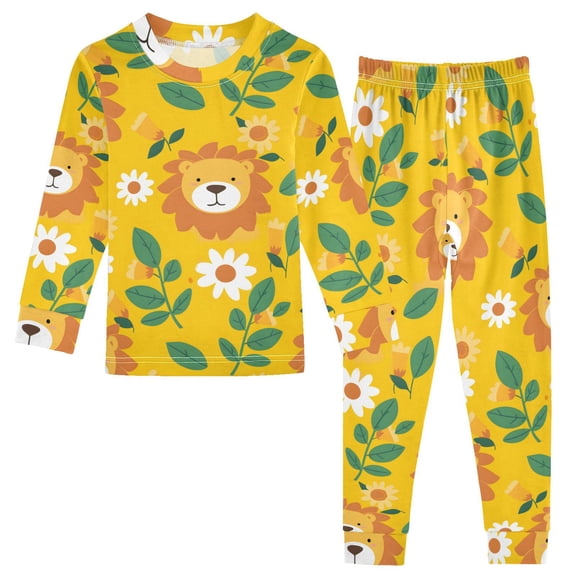 Dailycode Cotton Pajama Set Snug Fit Long Sleeve Top and Pants for 18M-8Y Cute Lion Face and Leaf