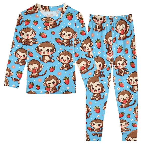 Dailycode Cotton Pajama Set Snug Fit Long Sleeve Top and Pants for 18M-8Y Cute Monkey on Cake