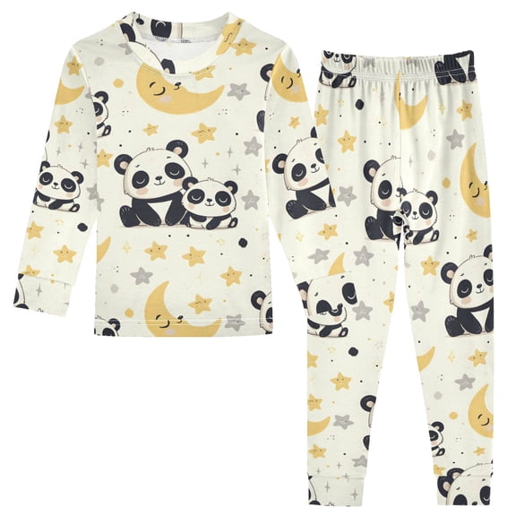 Dailycode Cotton Pajama Set Snug Fit Long Sleeve Top and Pants for 18M-8Y Cute Pandas Moon Star