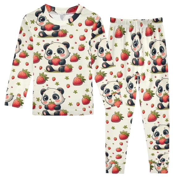 Dailycode Cotton Pajama Set Snug Fit Long Sleeve Top and Pants for 18M-8Y Cute Pandas and Strawberries