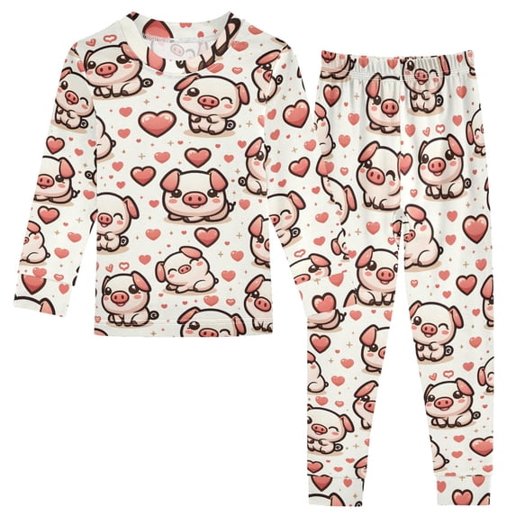 Dailycode Cotton Pajama Set Snug Fit Long Sleeve Top and Pants for 18M-8Y Cute Pig with Hearts