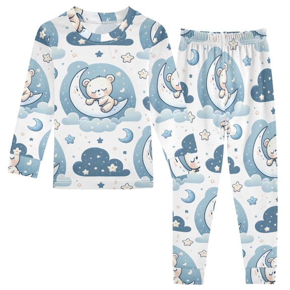 Dailycode Cotton Pajama Set Snug Fit Long Sleeve Top and Pants for 18M-8Y Cute Teddy Bear on Moon
